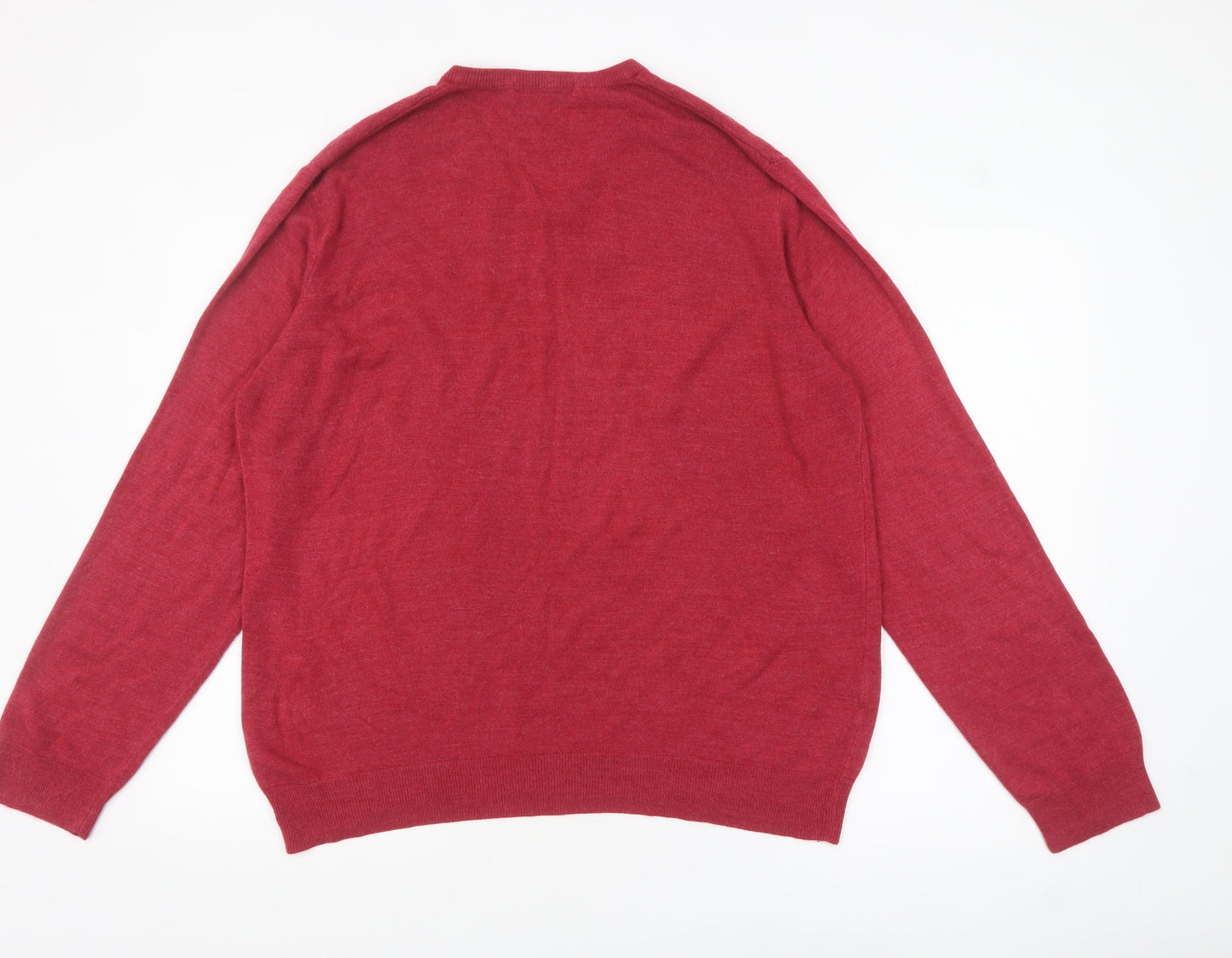 Marks and Spencer Mens Red XXL V-Neck Acrylic Jumper Classic Knitwear