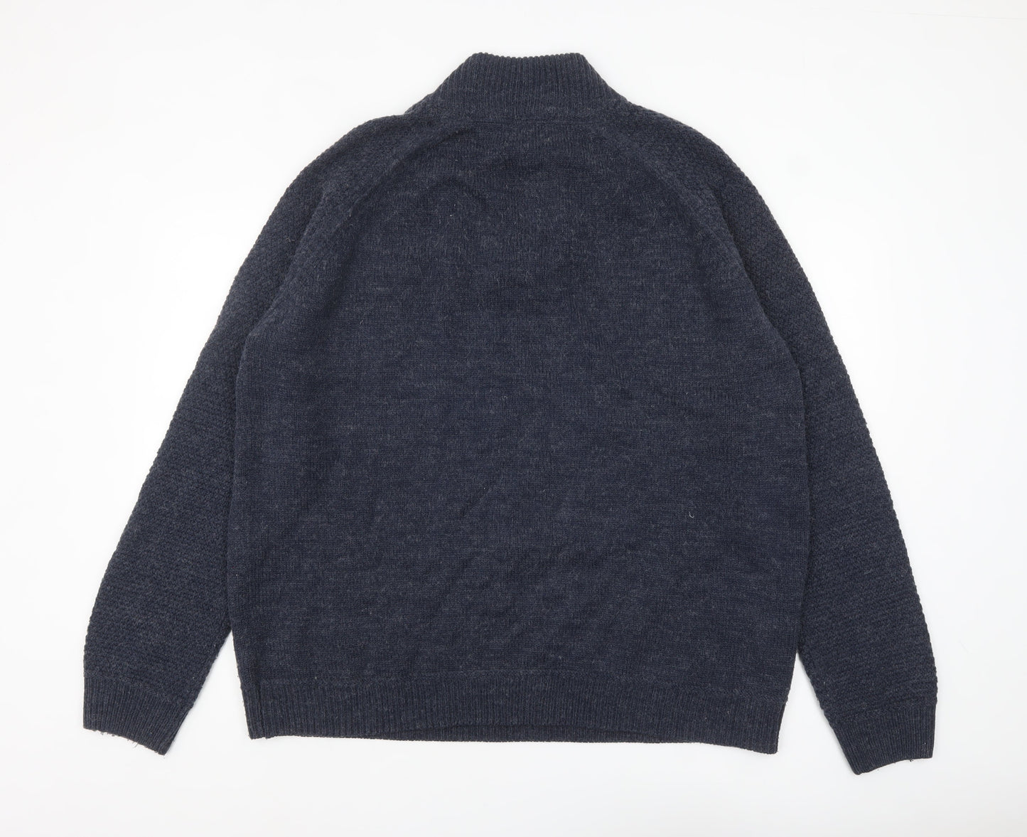 EASY Men’s Blue 2XL Henley Knit Jumper Wool Blend Warm Winter Pullover