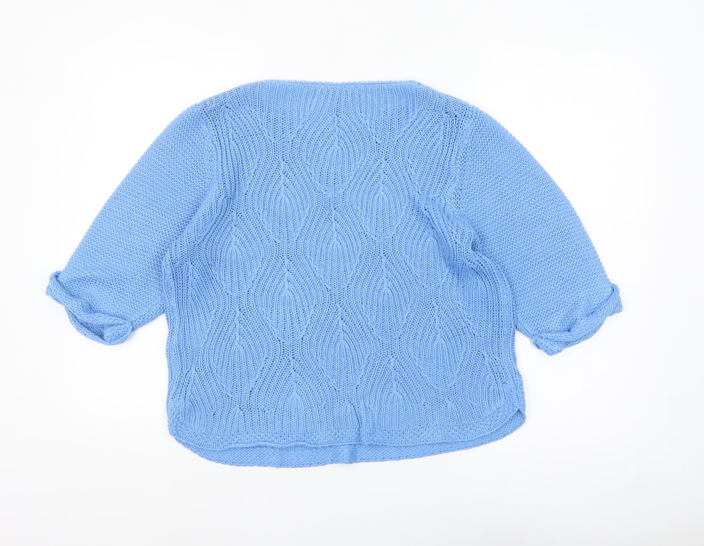 Marble Women’s Blue Knit Jumper Size 16 Crew Neck 3/4 Sleeve