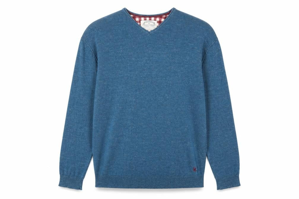 White Stuff Men's Blue V-Neck Cotton Pullover Jumper Size M