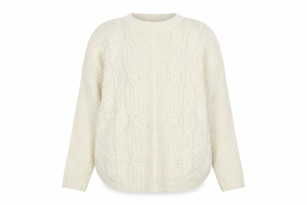 Mango Women’s Ivory Cable-Knit Jumper Size 10 Relaxed Fit
