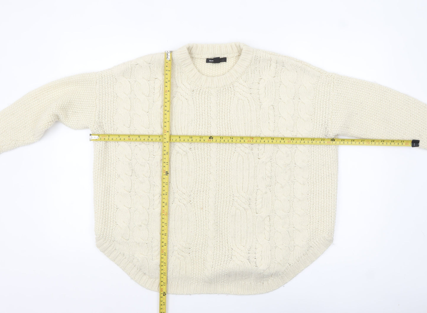 Mango Women’s Ivory Cable-Knit Jumper Size 10 Relaxed Fit