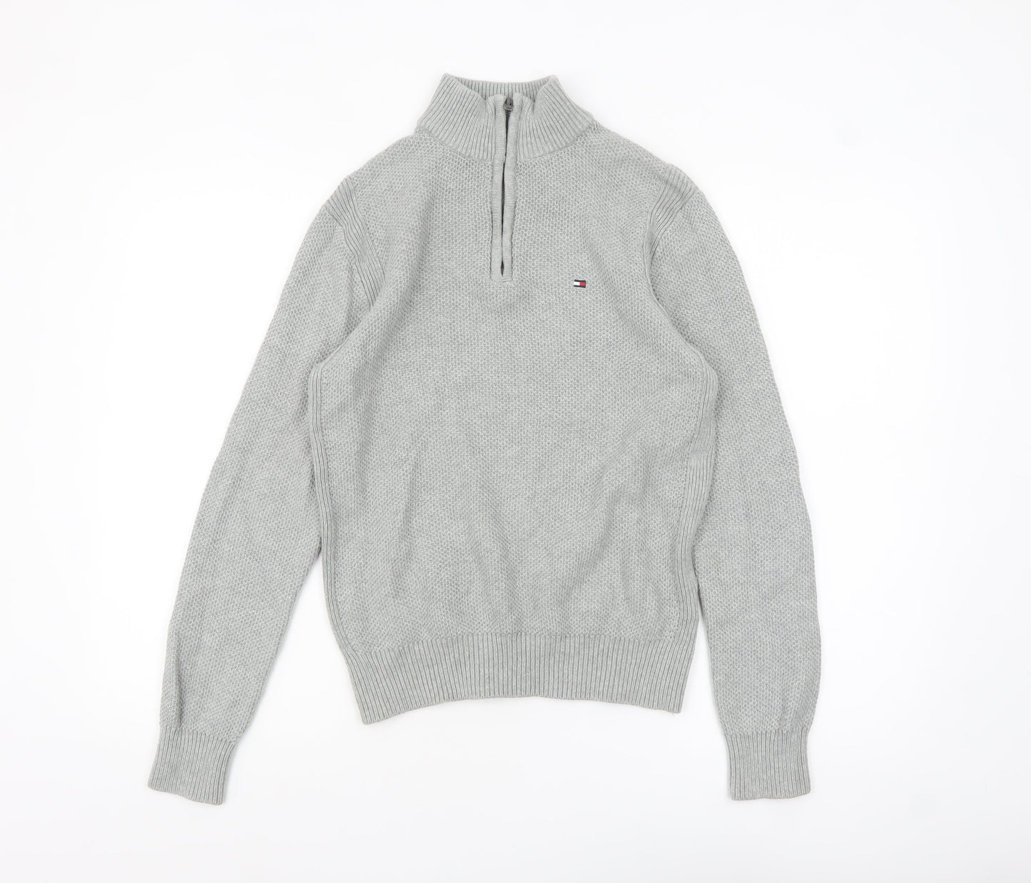 Tommy Hilfiger Men's Grey Cotton 1/2 Zip High Neck Jumper XS
