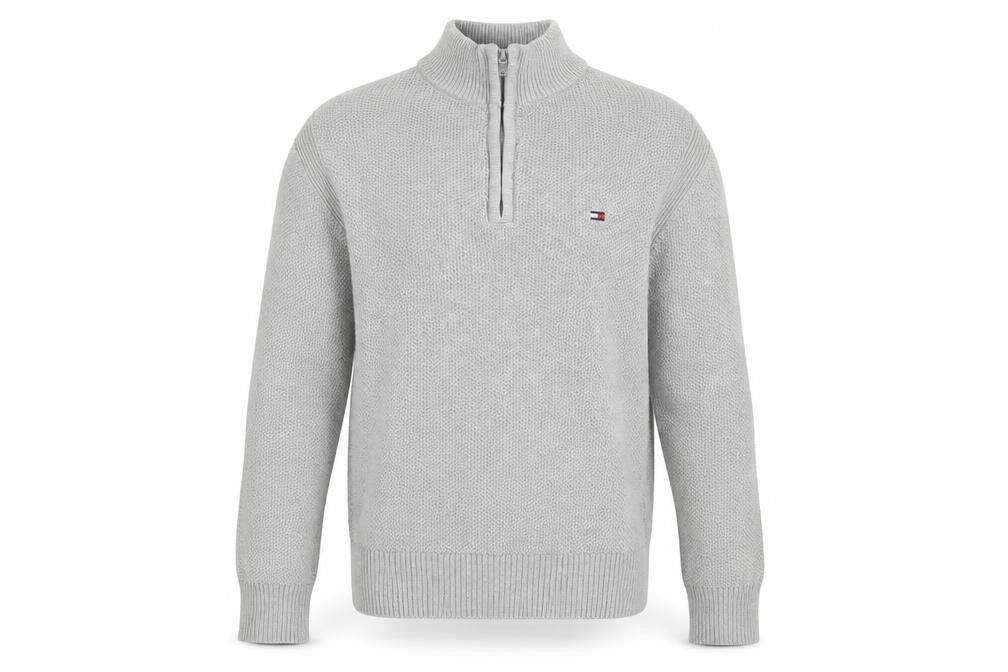 Tommy Hilfiger Men's Grey Cotton 1/2 Zip High Neck Jumper XS