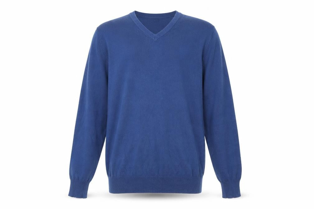 John Lewis Men's Blue V-Neck Cotton Cashmere Jumper Size M