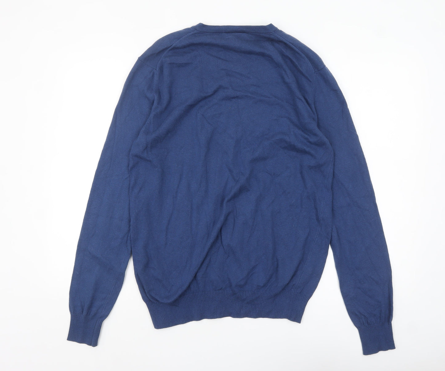 John Lewis Men's Blue V-Neck Cotton Cashmere Jumper Size M