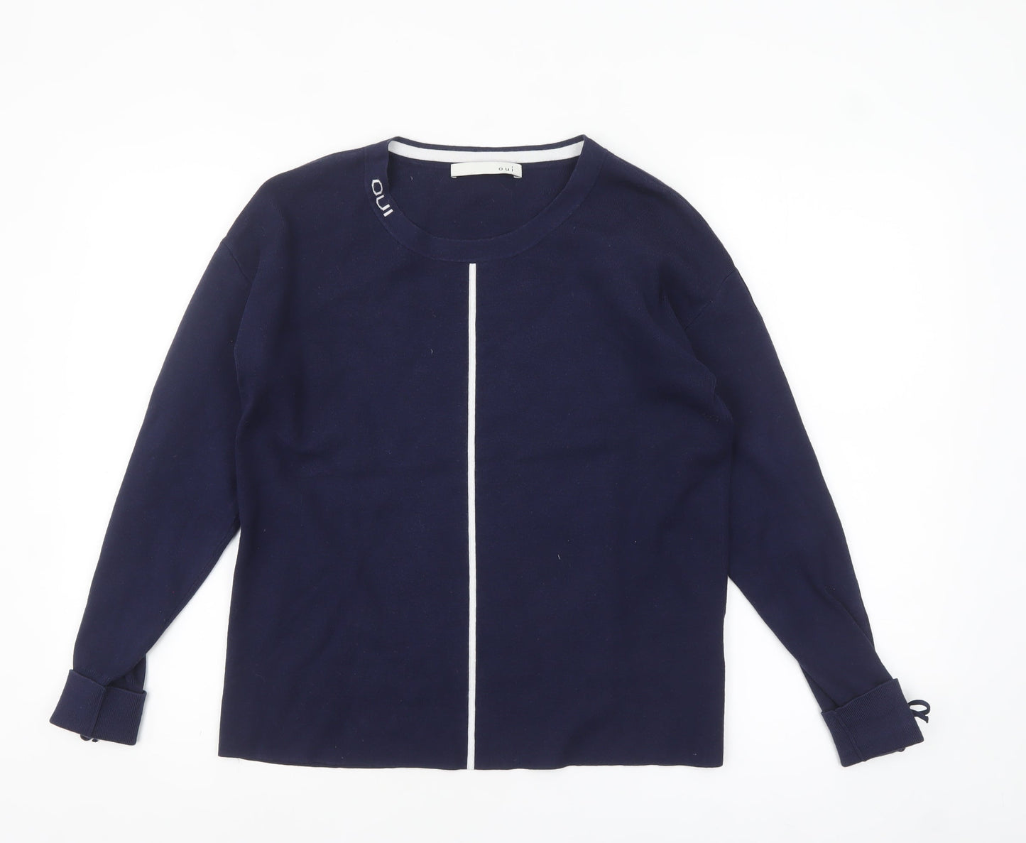 Oui Womens Navy Blue Cotton Blend Long Sleeve Jumper Size 10