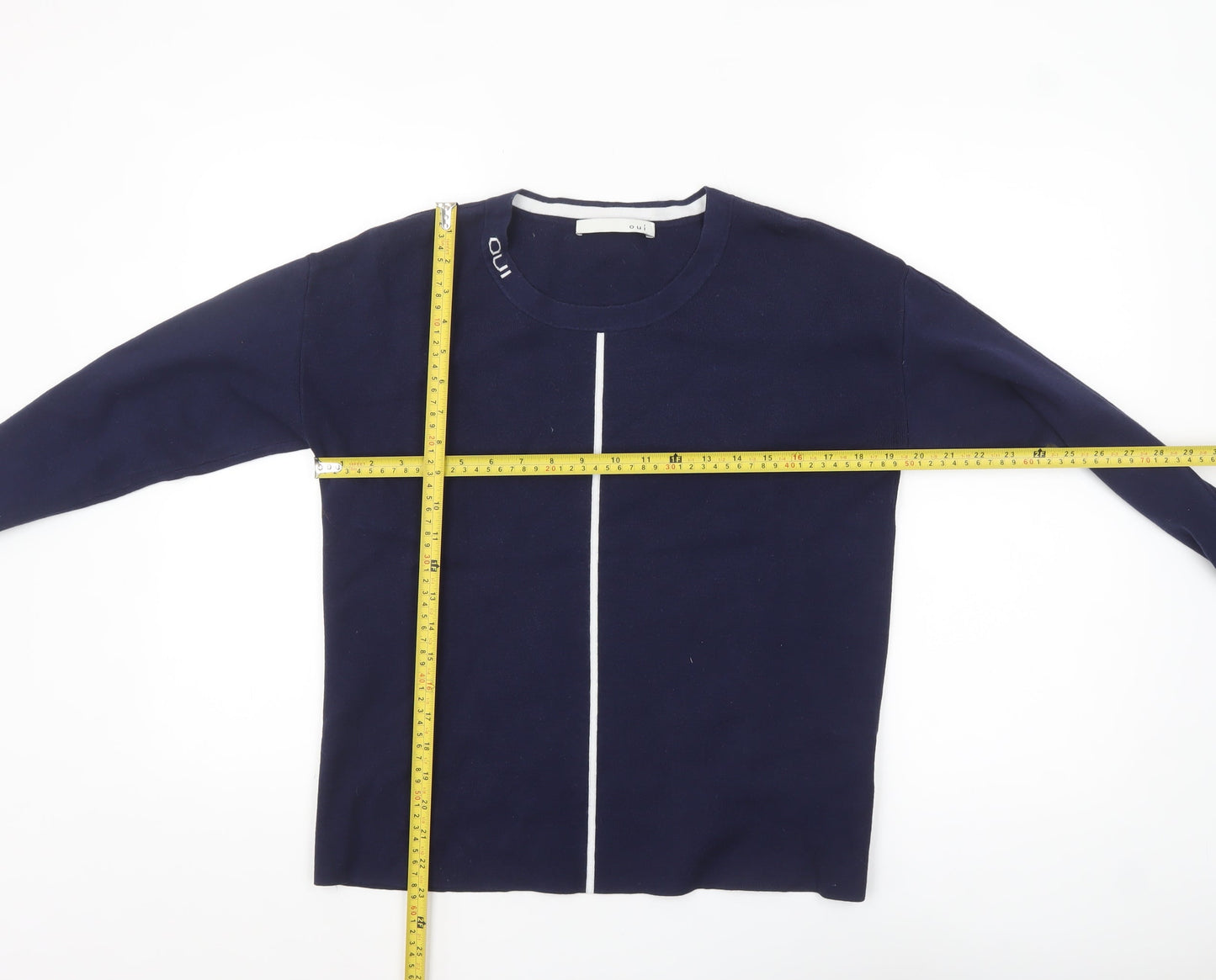 Oui Womens Navy Blue Cotton Blend Long Sleeve Jumper Size 10
