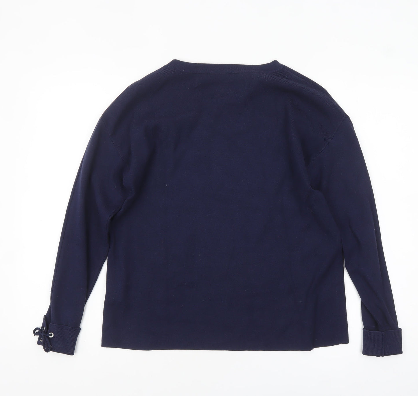Oui Womens Navy Blue Cotton Blend Long Sleeve Jumper Size 10
