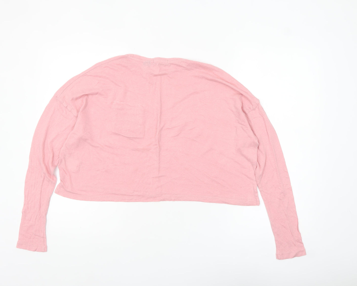 Superdry Women Pink Linen Cropped Long Sleeve T-Shirt UK10