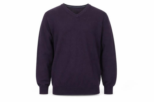 Jeff Banks Men’s Purple Cotton Cashmere V-Neck Jumper M Classic Knit