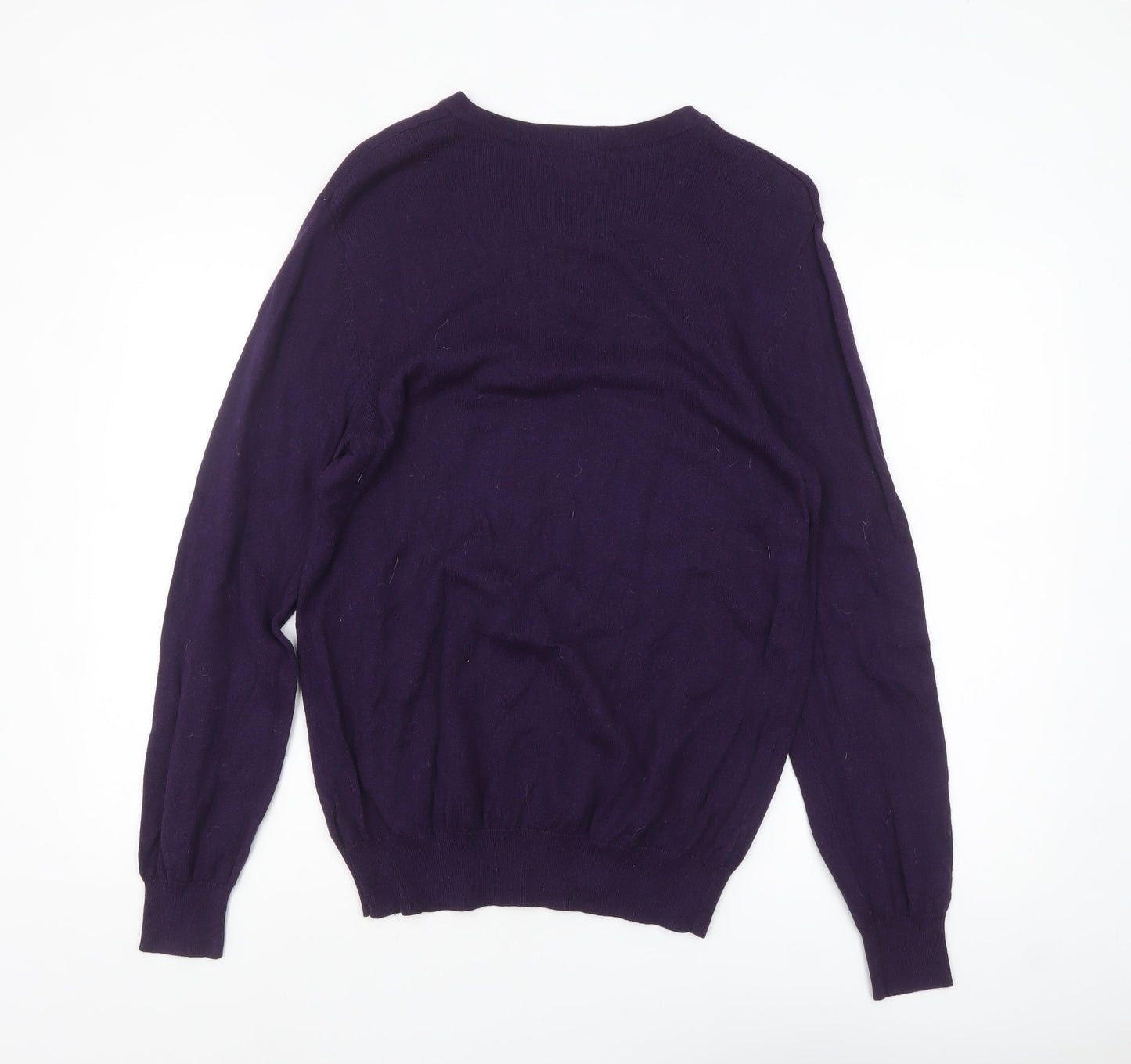 Jeff Banks Men’s Purple Cotton Cashmere V-Neck Jumper M Classic Knit