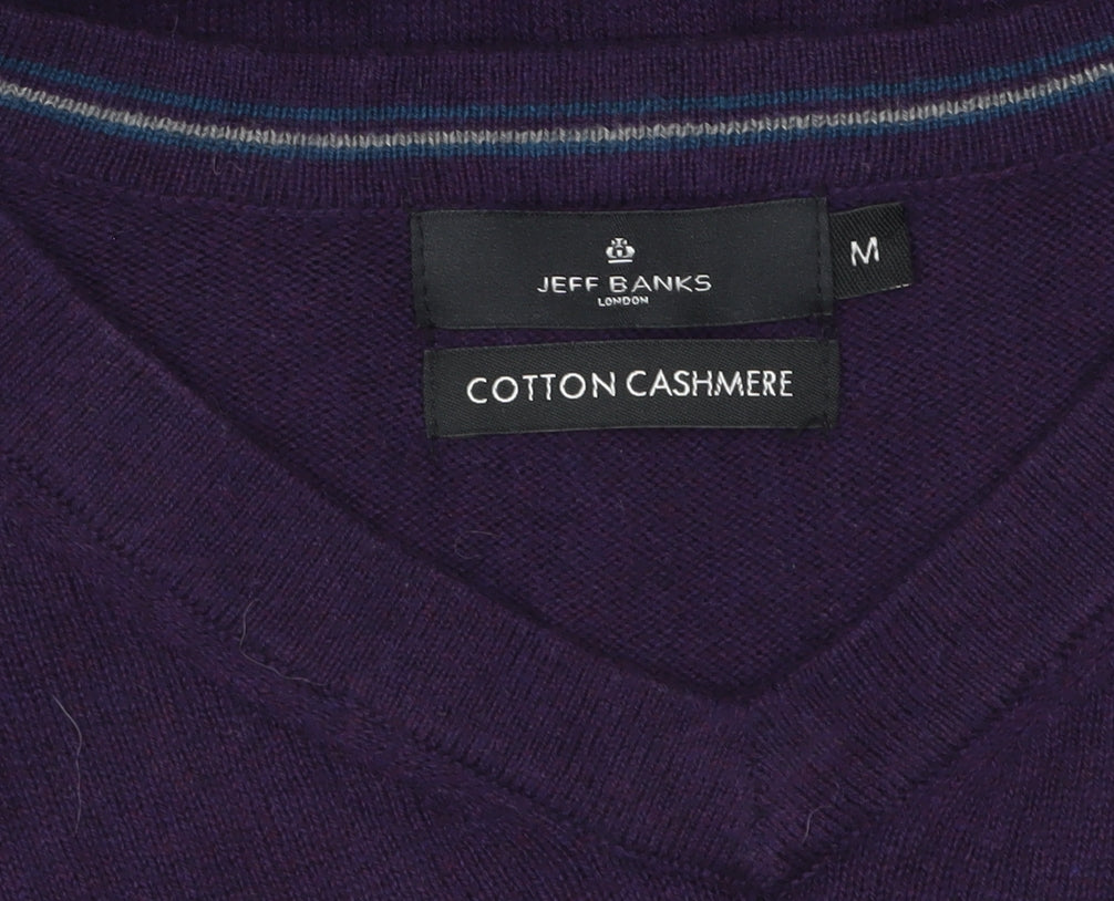 Jeff Banks Men’s Purple Cotton Cashmere V-Neck Jumper M Classic Knit