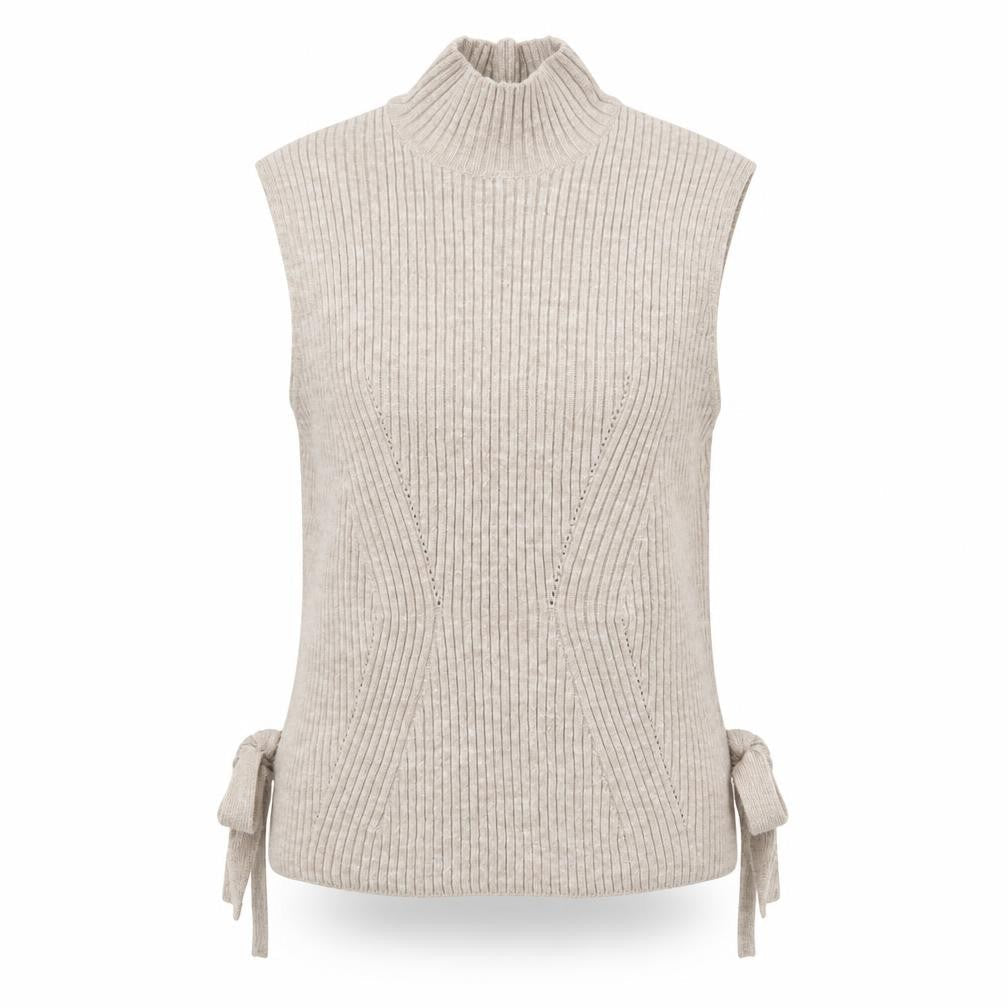 Lipsy London Women Beige Sleeveless Mock Neck Knit Tie Side Vest Jumper Size 10