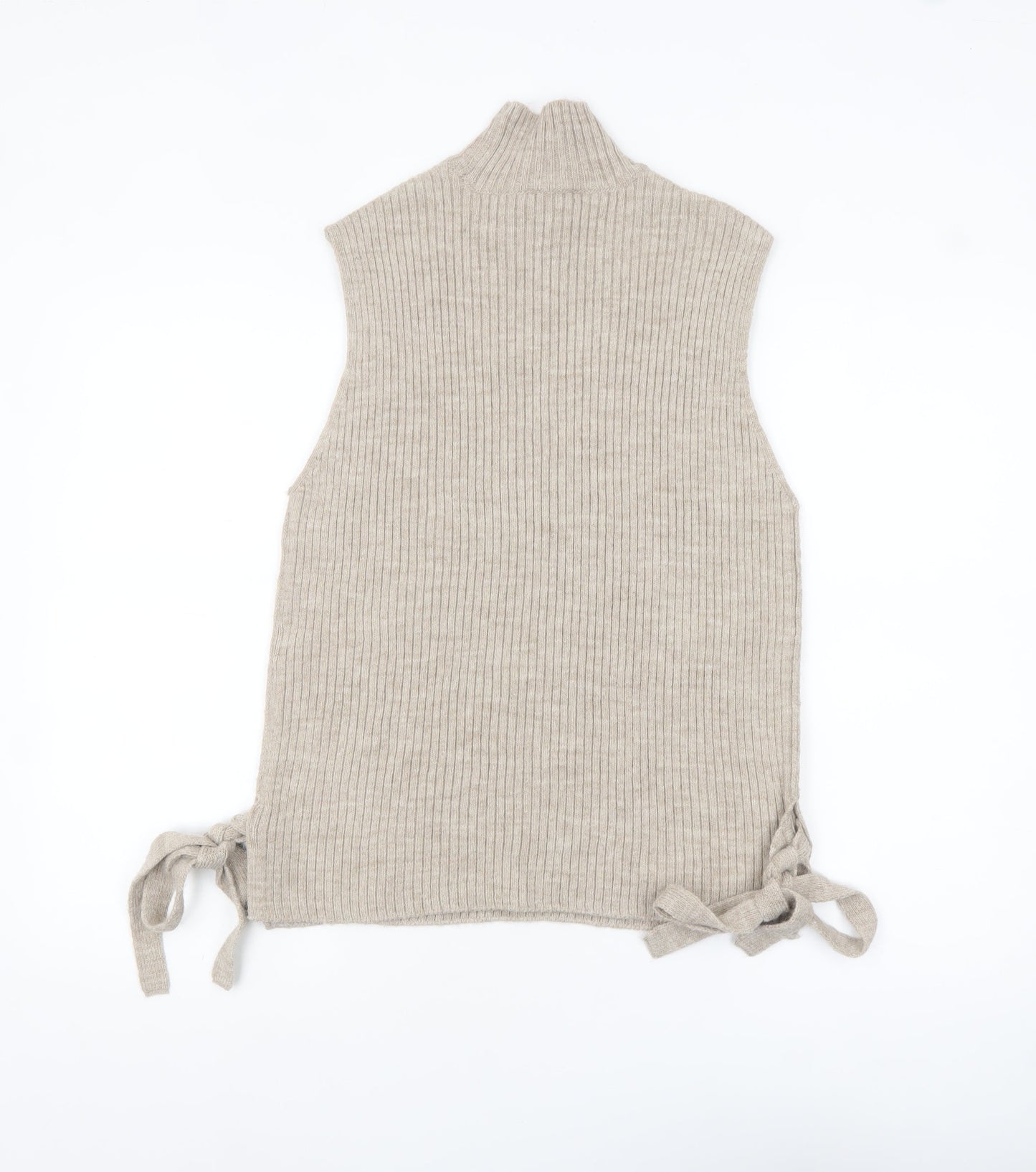 Lipsy London Women Beige Sleeveless Mock Neck Knit Tie Side Vest Jumper Size 10