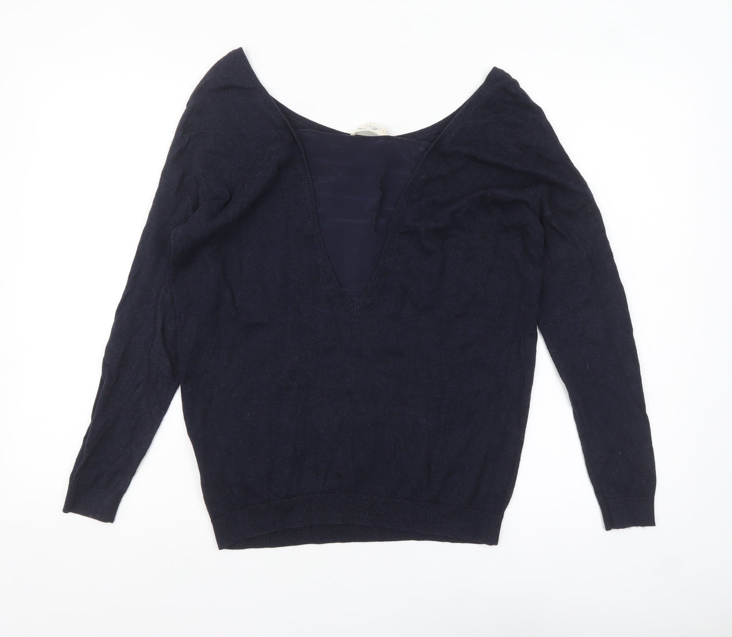 Marie Sixtine Womens Blue Wool Cotton Viscose Silk V-Neck Jumper M