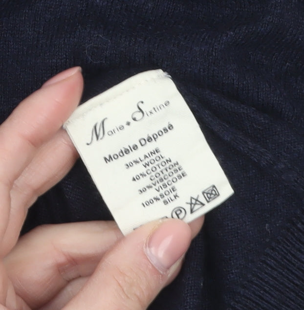 Marie Sixtine Womens Blue Wool Cotton Viscose Silk V-Neck Jumper M