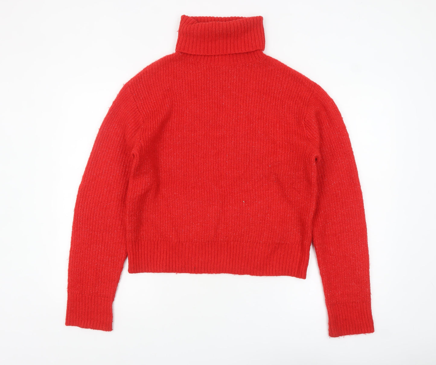 H&M Womens Red Roll Neck Knit Jumper Size M Long Sleeve Pullover