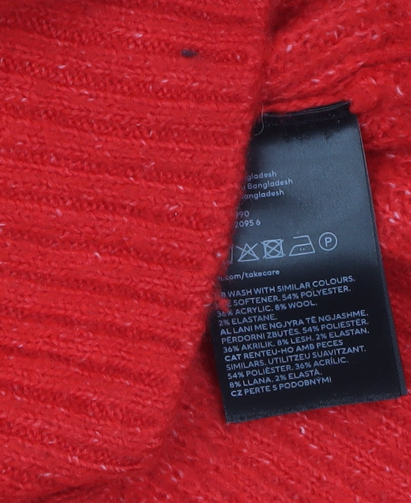 H&M Womens Red Roll Neck Knit Jumper Size M Long Sleeve Pullover
