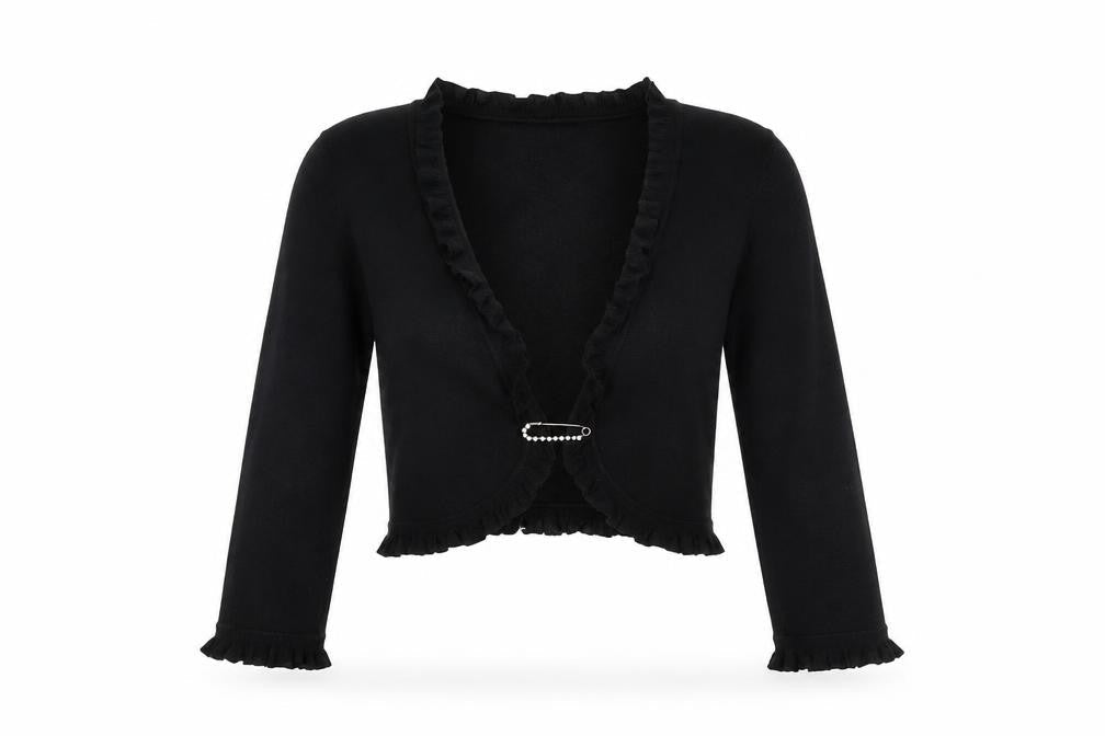 M&Co Women’s Black Ruffle Trim Cardigan Size M Long Sleeve