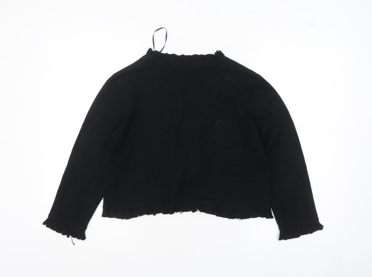 M&Co Women’s Black Ruffle Trim Cardigan Size M Long Sleeve