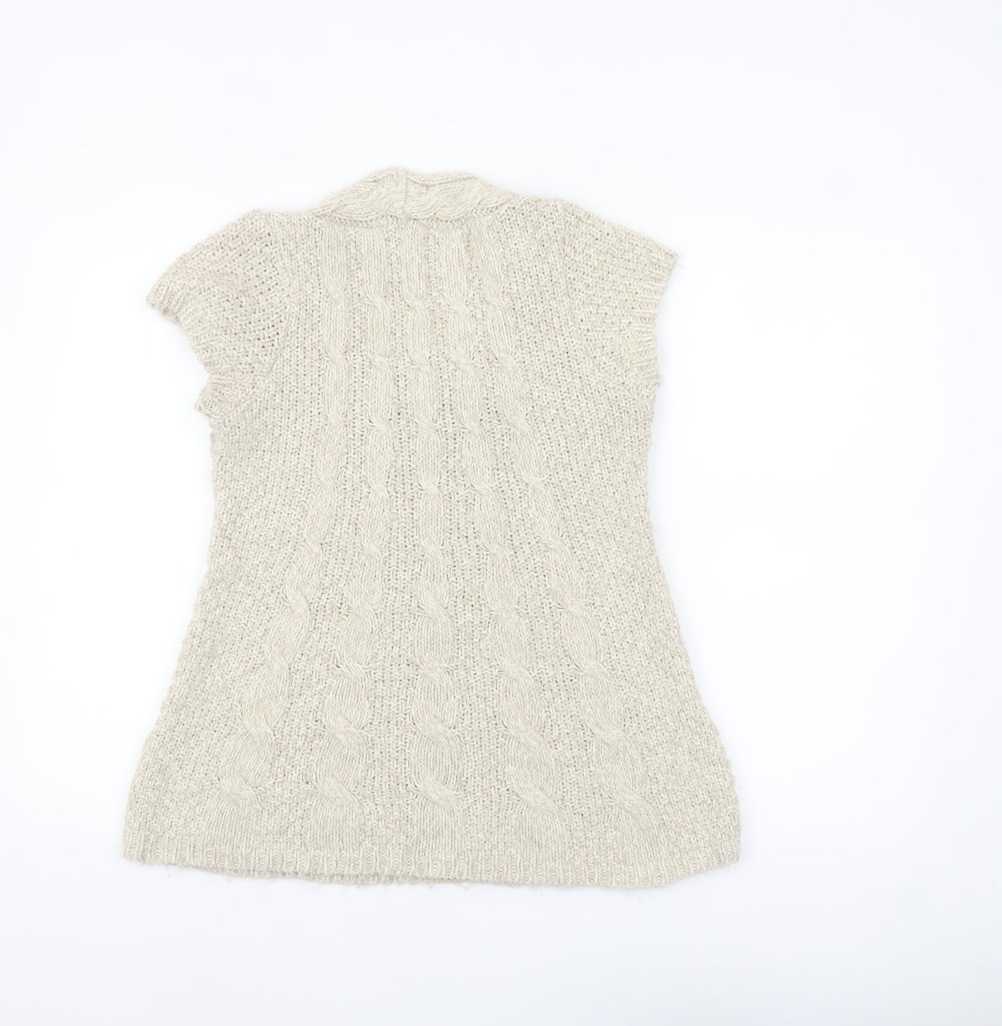 Oasis Women Beige Chunky Knit Cowl Neck Short Sleeve Jumper L
