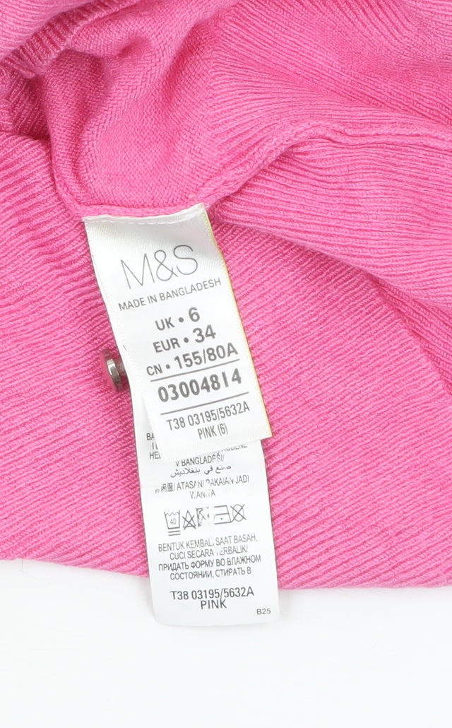 Marks and Spencer Women Pink Cardigan UK 6 Long Sleeve Viscose Blend