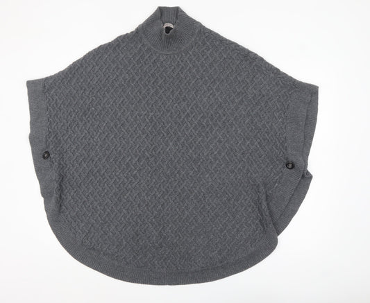 Amaryllis Women Grey High Neck Cable-Knit Cape Jumper M