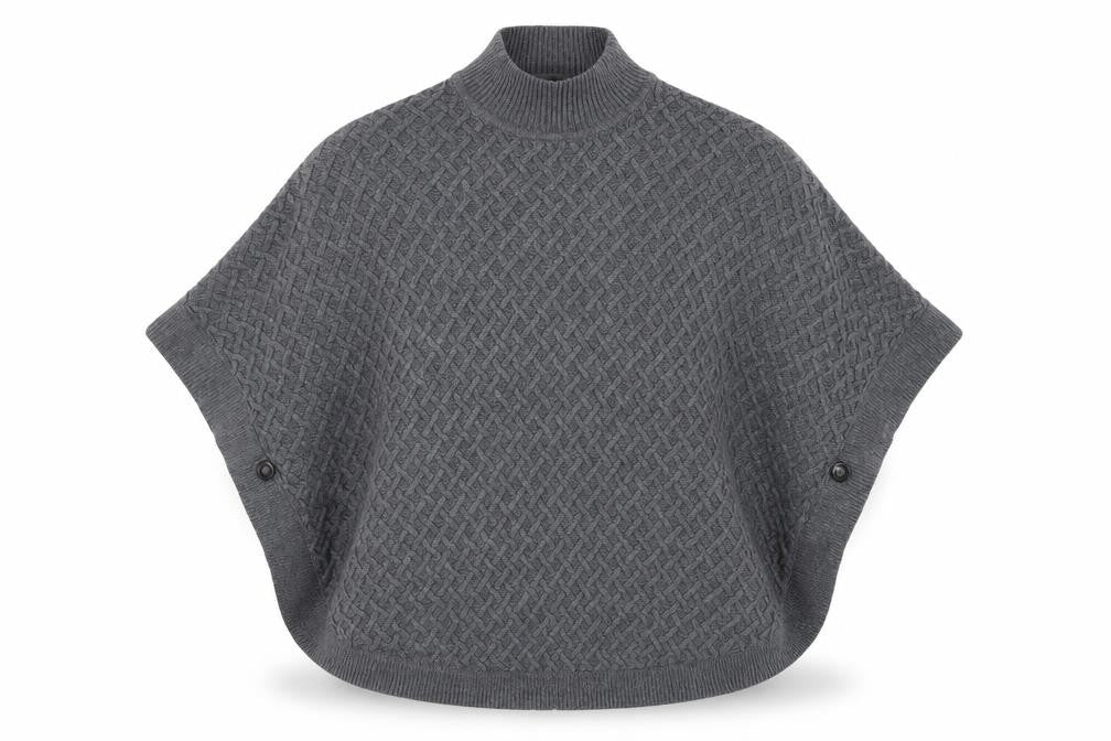 Amaryllis Women Grey High Neck Cable-Knit Cape Jumper M