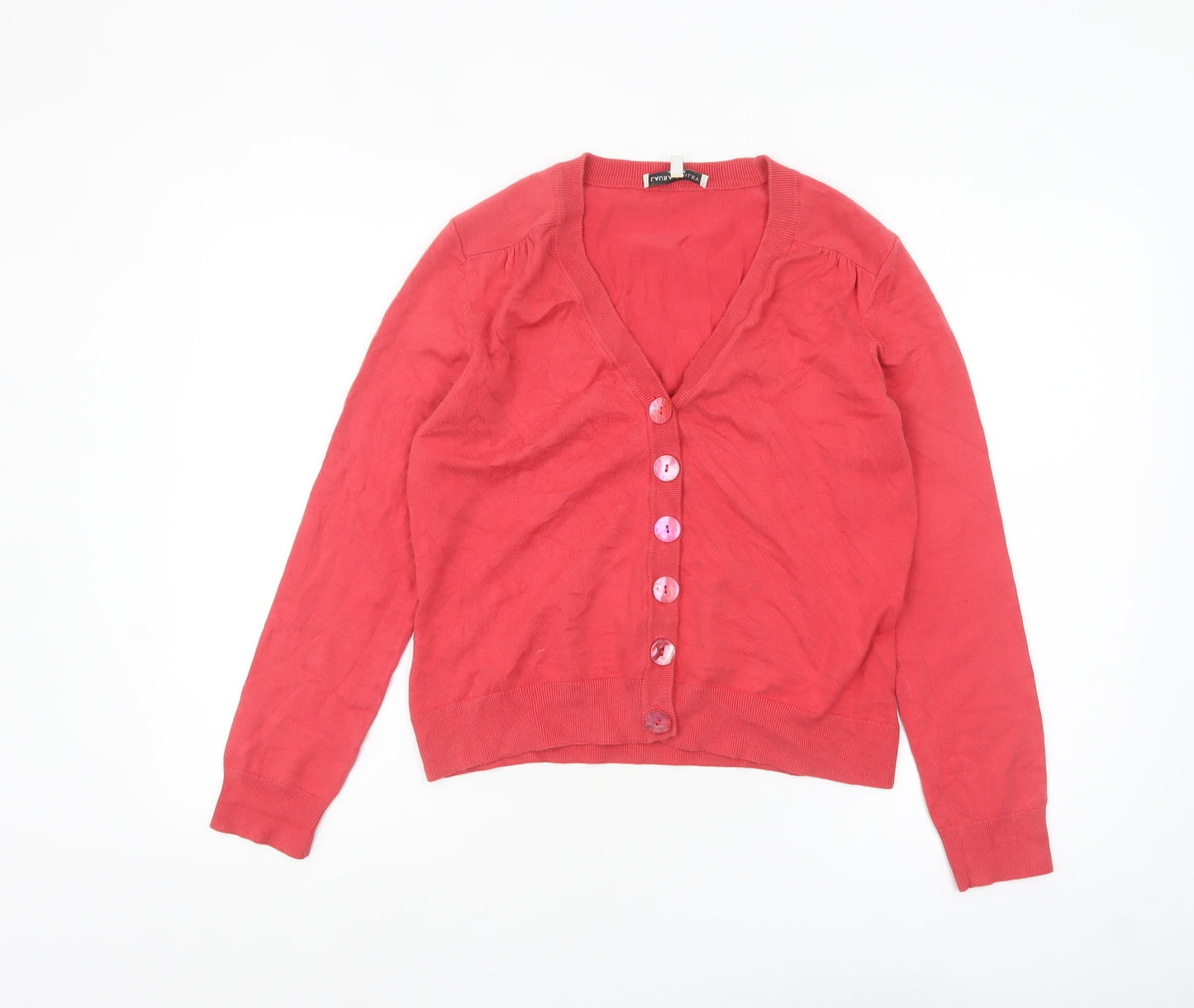 Laura Ashley Women Red V-Neck Long Sleeve Cardigan UK 14