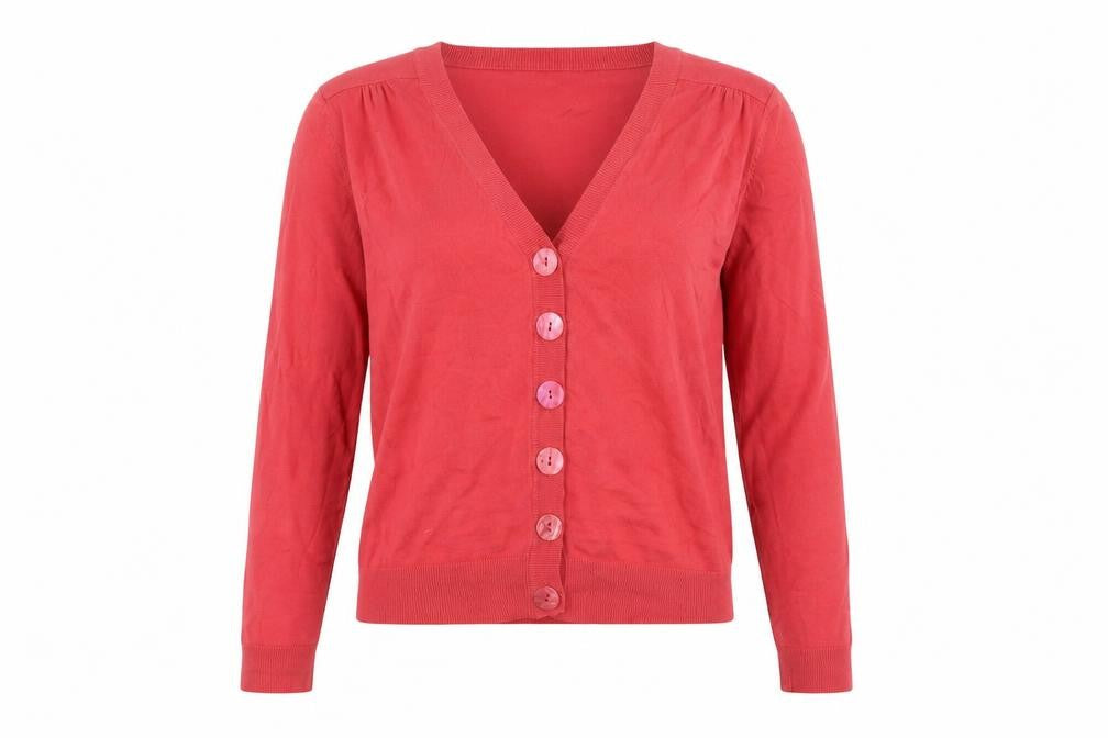 Laura Ashley Women Red V-Neck Long Sleeve Cardigan UK 14