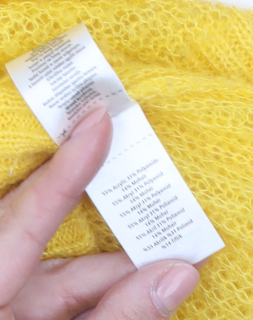 F&F Women's Yellow Mohair Blend Long Sleeve Scoop Neck Jumper Size 12