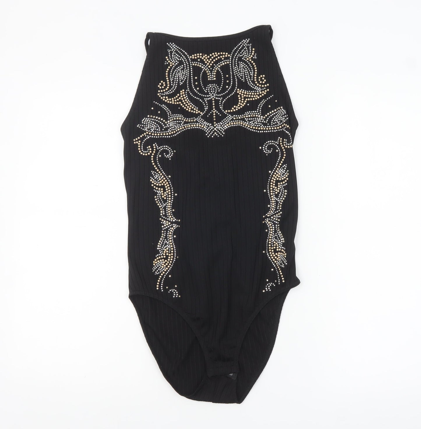 River Island Women's Black Embellished Halter Bodysuit UK 12