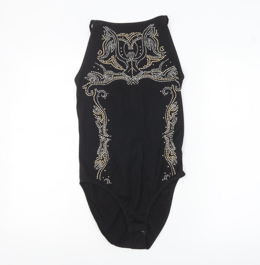 River Island Women's Black Embellished Halter Bodysuit UK 12