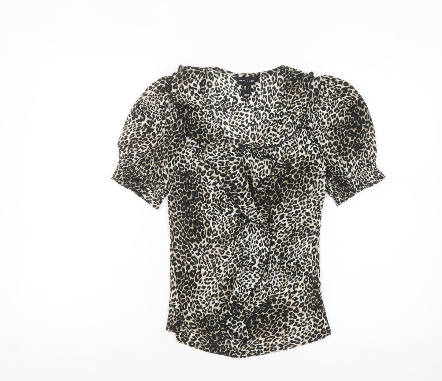 New Look Women's Brown Leopard Print Ruffle Wrap Blouse Size 6