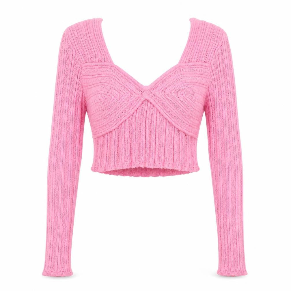 Nasty Gal Womens Pink V-Neck Long Sleeve Knit Cropped Jumper M
