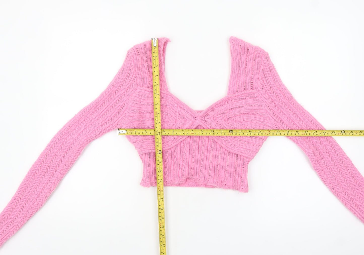 Nasty Gal Womens Pink V-Neck Long Sleeve Knit Cropped Jumper M
