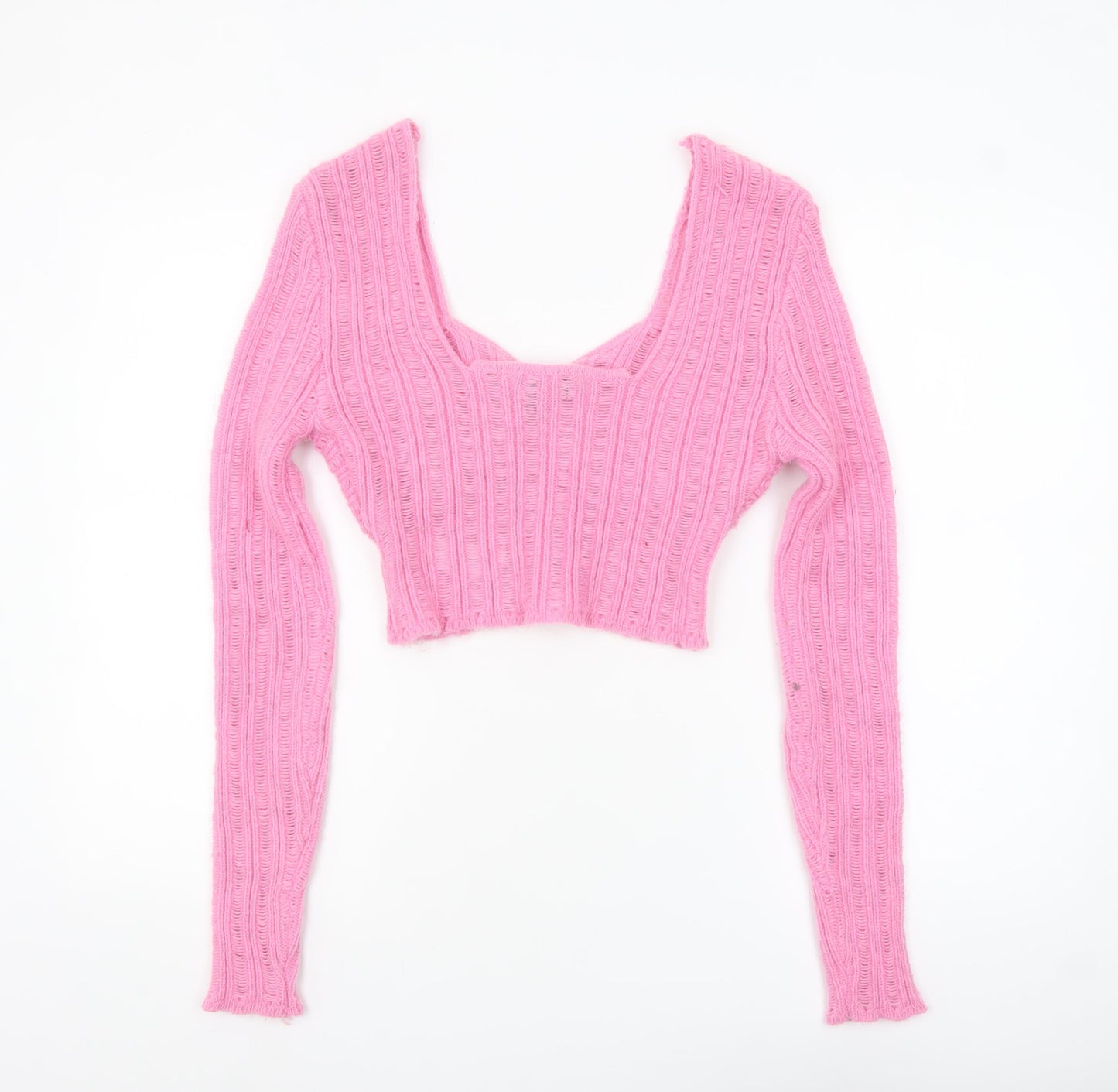 Nasty Gal Womens Pink V-Neck Long Sleeve Knit Cropped Jumper M