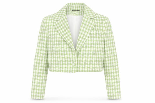 Select Women's Green Houndstooth Cropped Blazer UK 10