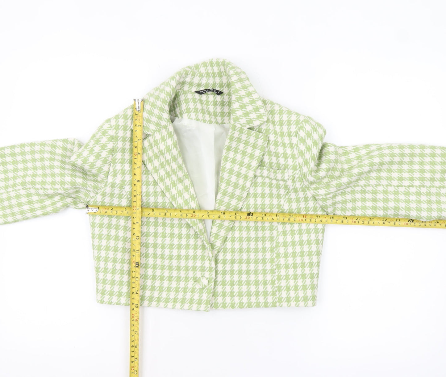 Select Women's Green Houndstooth Cropped Blazer UK 10