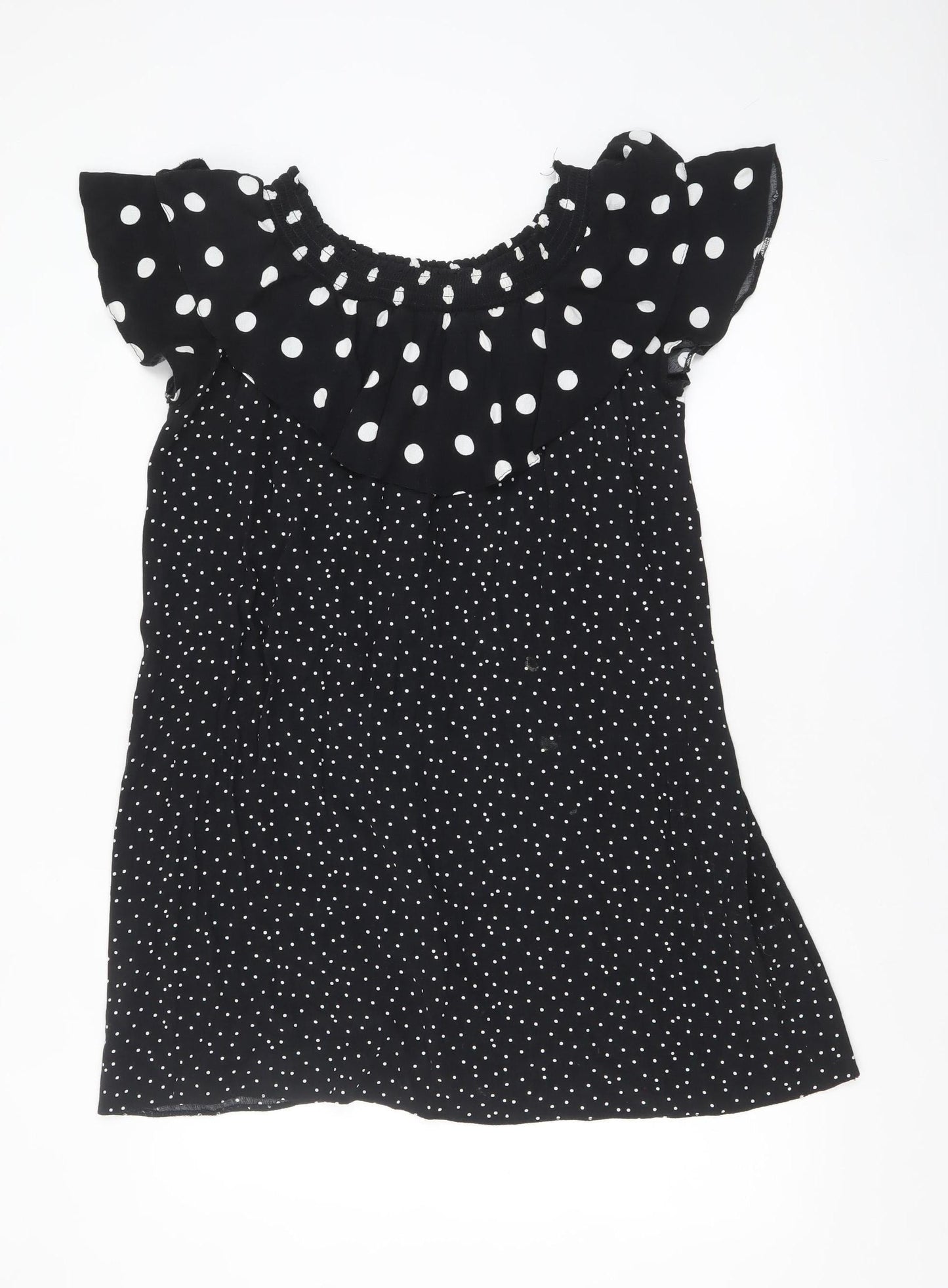 New Look Women Black Polka Dot Off Shoulder Ruffle Shift Dress Size 14