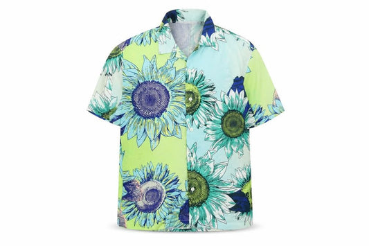 Bershka Men's XS Blue Floral Button-Up Shirt Summer Casual
