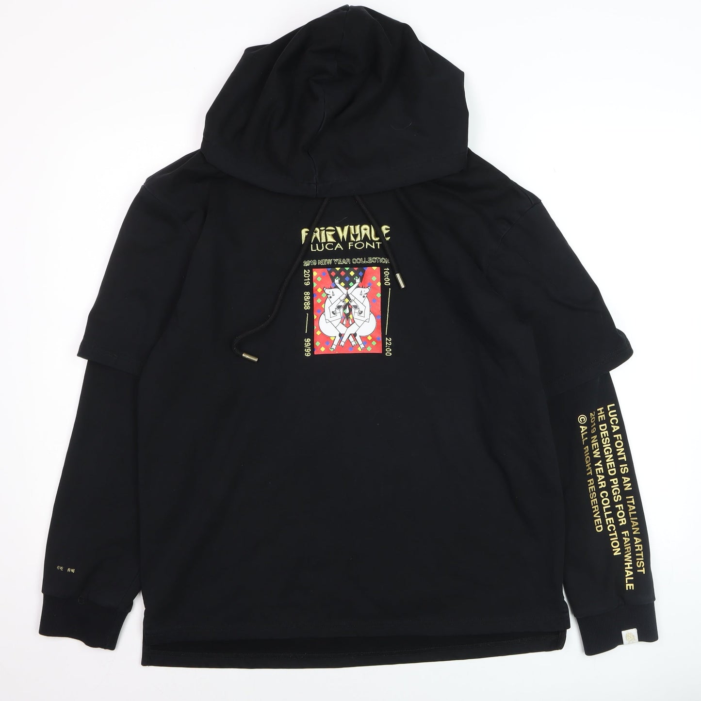 Fairwhale Men’s Black Graphic Pullover Hoodie L Art Design
