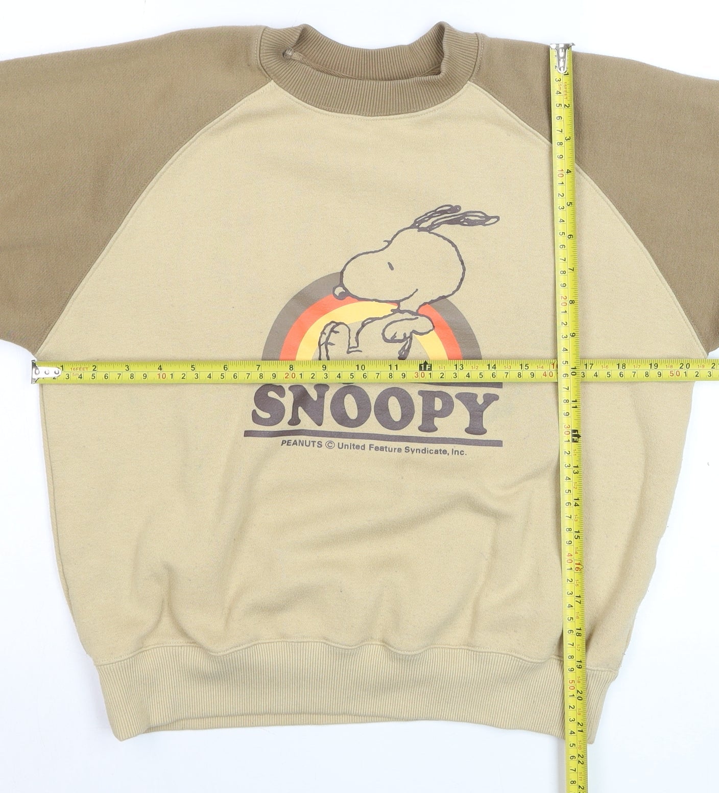 Peanuts Snoopy Beige Crew Neck Pullover Sweatshirt Women S