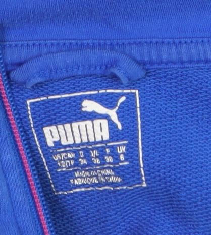 Puma Womens Blue Full Zip Hoodie Size 8 Logo Print Sleeve Casual
