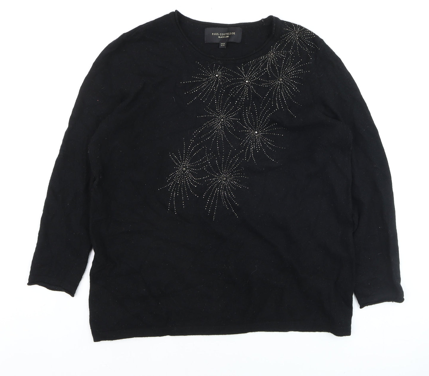 Paul Costelloe Women Black Size 20 Embellished Pullover Jumper