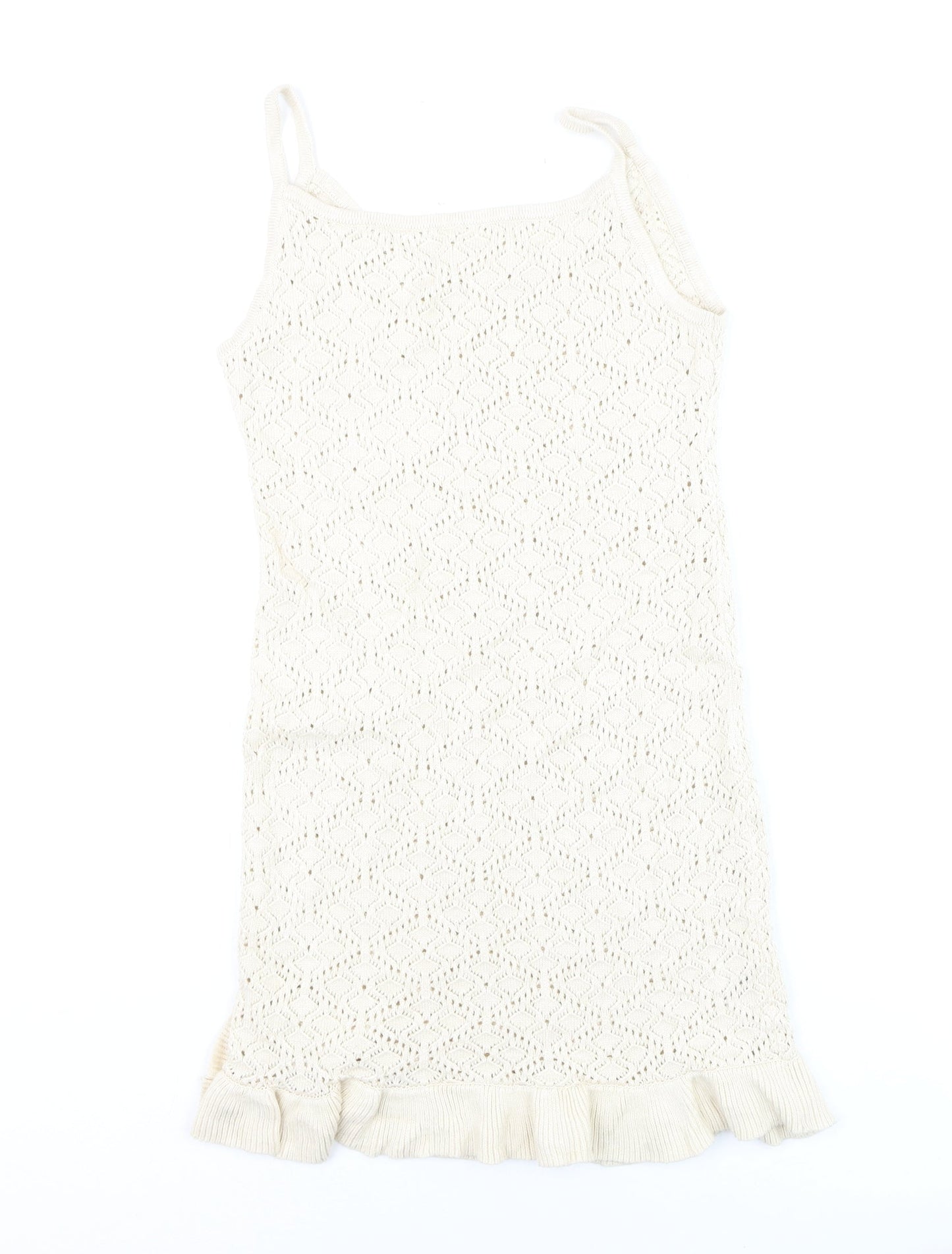 H&M Teens Beige Knit Slip Dress 12-14Y Summer Ruffle Hem