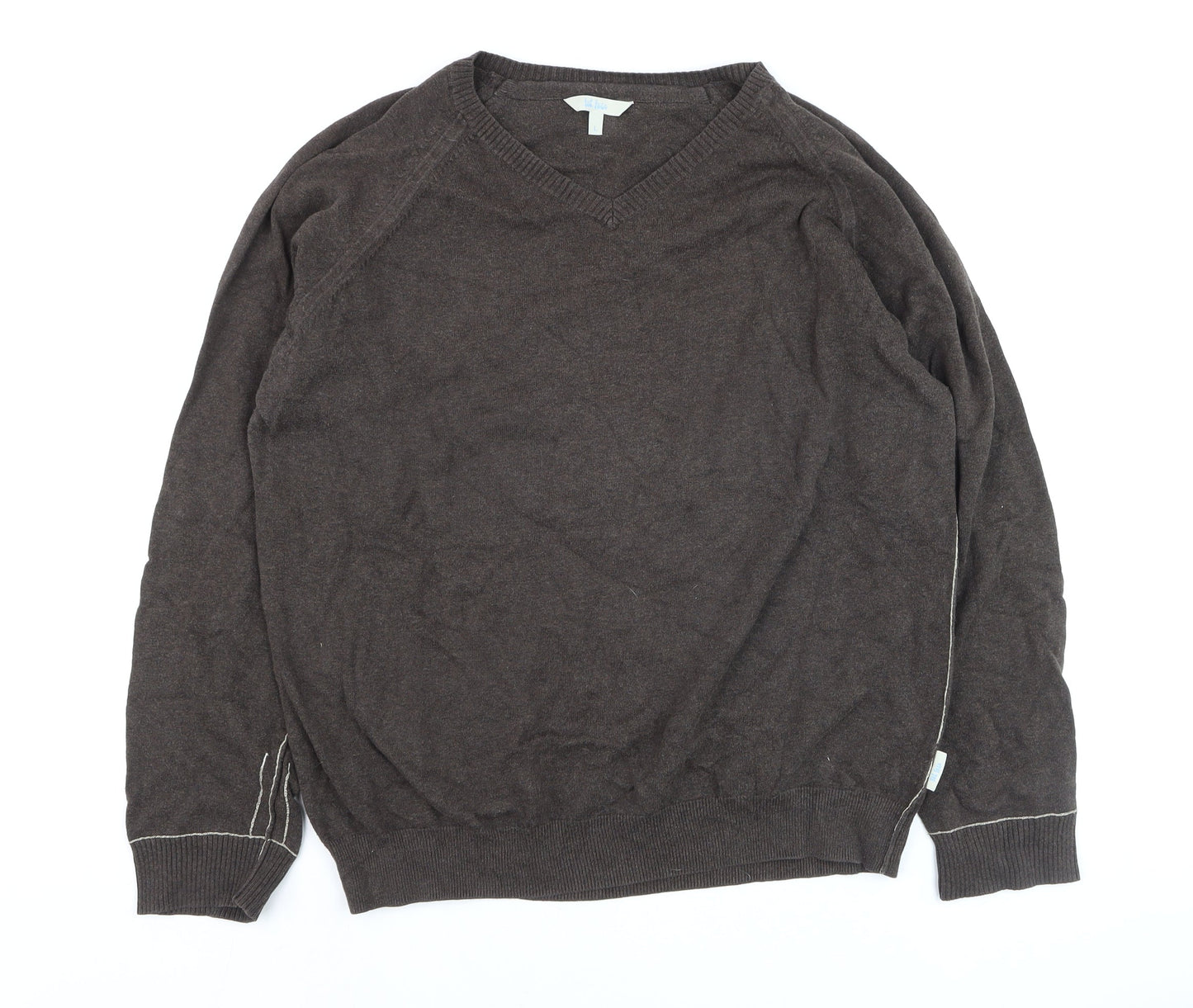 Fishbone Men Brown Cotton V-Neck Pullover Jumper Size L