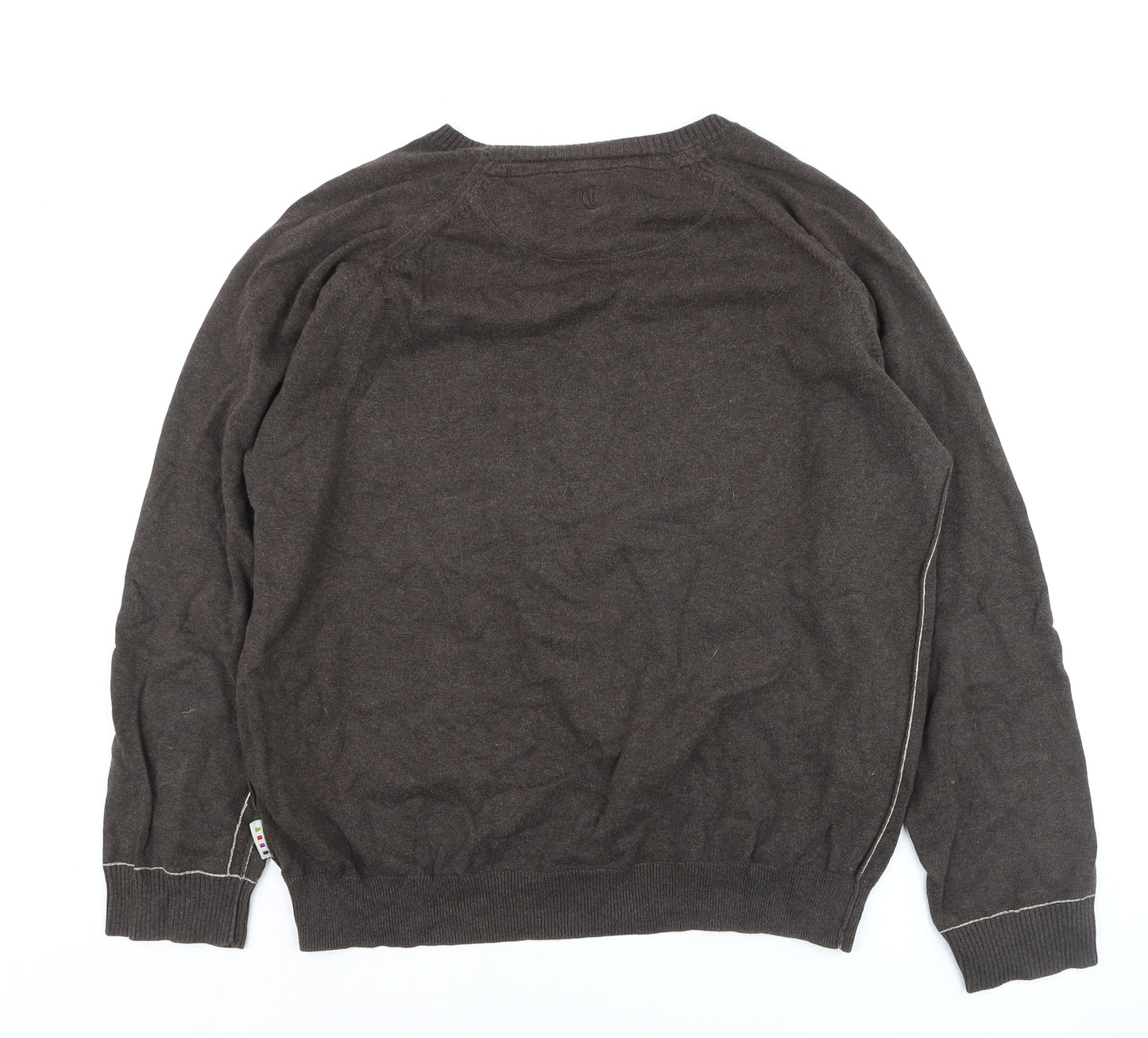 Fishbone Men Brown Cotton V-Neck Pullover Jumper Size L