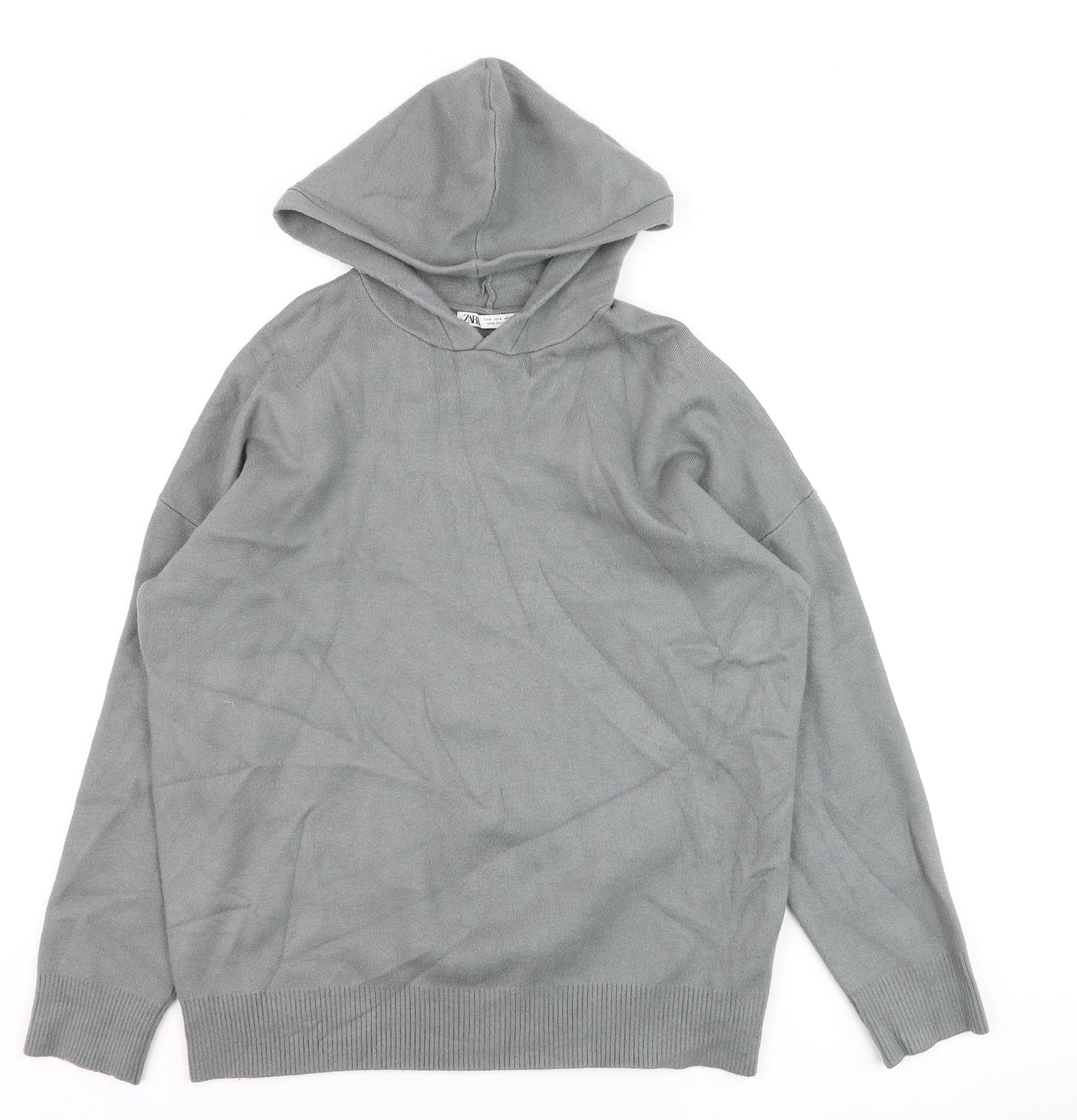 Zara Men Grey Hooded Pullover Knit Jumper Size M